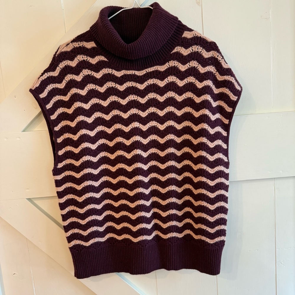 BCBGMAXAZRIA Burgundy & Pink Colorblock Capsleeve Sleeveless Sweater Large‎ Boho